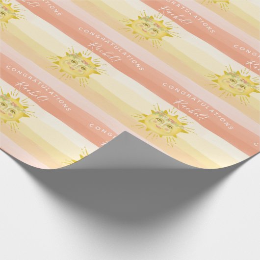 かわいいピンクのボホ虹の光のサンシャインベビーシャワー ラッピングペーパー (角)