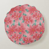 かわいいピンクのポインセチア モノグラム ラウンドクッション (裏面)