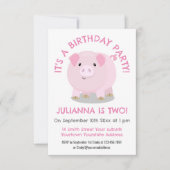 かわいいピンクのポットは豚のパーソナライズされた誕生日 招待状 (正面)