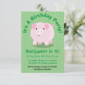 かわいいピンクのポットは豚のパーソナライズされた誕生日 招待状 (スタンド正面)