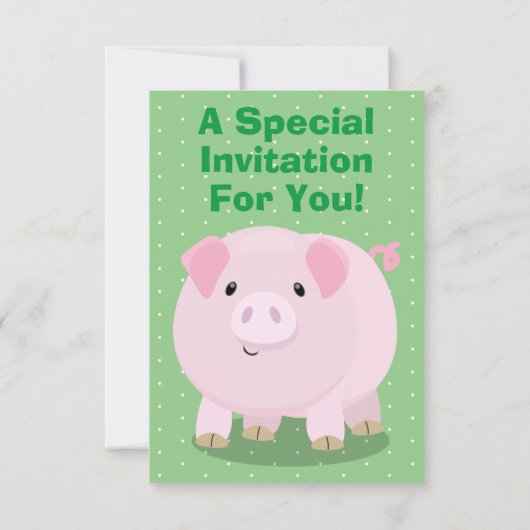 かわいいピンクのポットは豚のパーソナライズされた誕生日 招待状 (裏面)