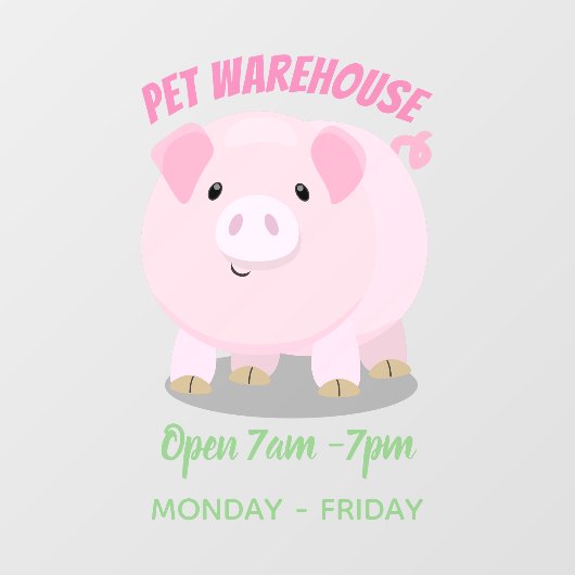 かわいいピンクのポットは豚の漫画イラストレーション ウィンドウサイン (シート)