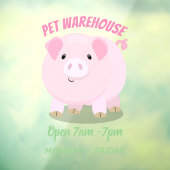 かわいいピンクのポットは豚の漫画イラストレーション ウィンドウサイン (シート3)