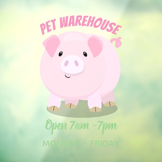 かわいいピンクのポットは豚の漫画イラストレーション ウィンドウサイン (シート3)