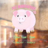 かわいいピンクのポットは豚の漫画イラストレーション ウィンドウサイン (シート2)