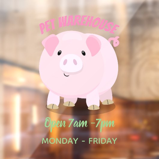 かわいいピンクのポットは豚の漫画イラストレーション ウィンドウサイン (シート2)