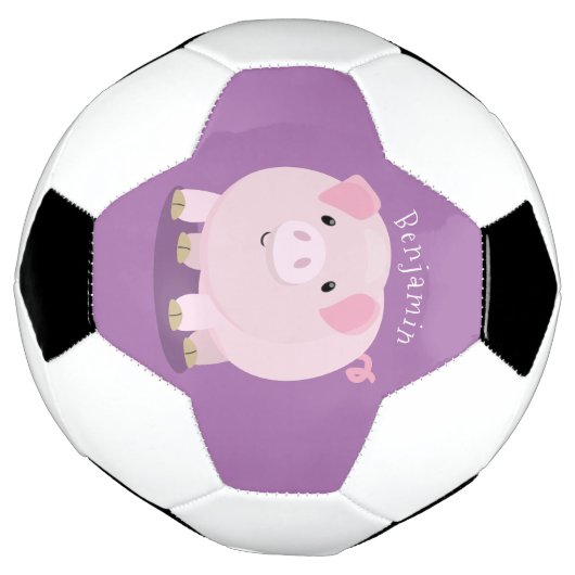 かわいいピンクのポットは豚の漫画イラストレーション サッカーボール (回転)