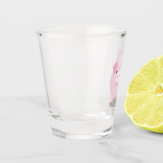 かわいいピンクのポットは豚の漫画イラストレーション ショットグラス (左)