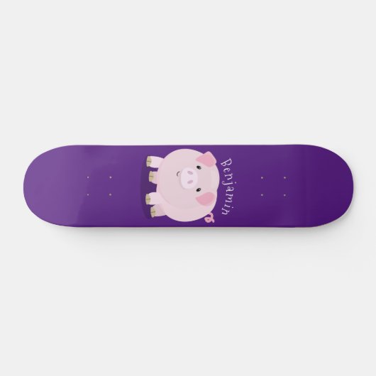 かわいいピンクのポットは豚の漫画イラストレーション スケートボード (横)