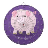 かわいいピンクのポットは豚の漫画イラストレーション ダーツボード (正面)