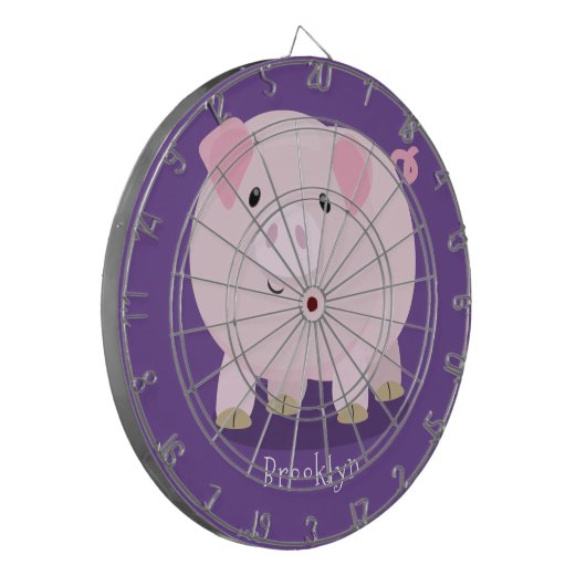 かわいいピンクのポットは豚の漫画イラストレーション ダーツボード (正面左)