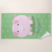 かわいいピンクのポットは豚の漫画イラストレーション ビーチタオル (正面)
