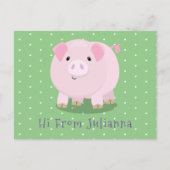 かわいいピンクのポットは豚の漫画イラストレーション ポストカード (正面)