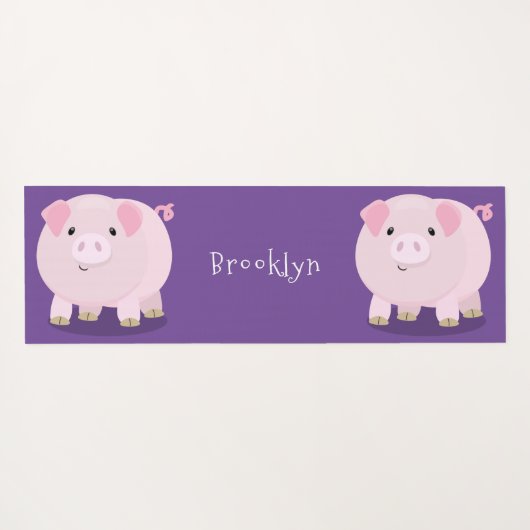 かわいいピンクのポットは豚の漫画イラストレーション ヨガマット (裏面(横))