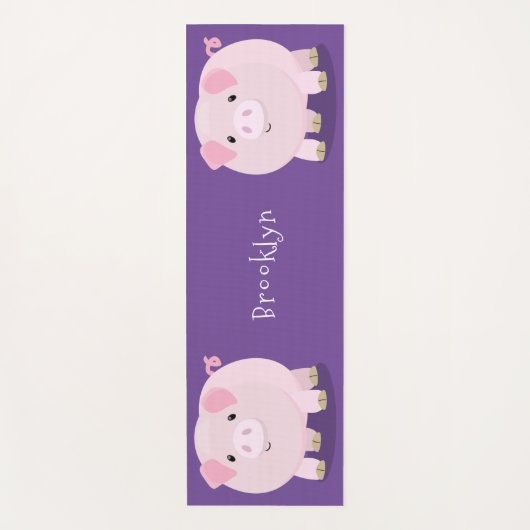 かわいいピンクのポットは豚の漫画イラストレーション ヨガマット (正面)