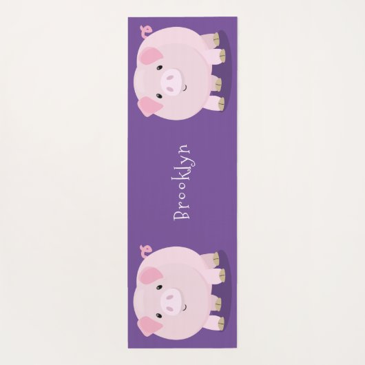 かわいいピンクのポットは豚の漫画イラストレーション ヨガマット (裏面)