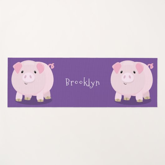 かわいいピンクのポットは豚の漫画イラストレーション ヨガマット (正面(横))