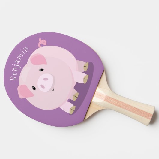 かわいいピンクのポットは豚の漫画イラストレーション 卓球ラケット (横)