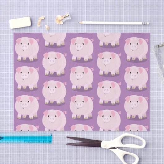 かわいいピンクのポットは豚の漫画イラストレーション 薄葉紙 (クラフト)