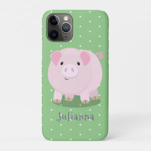 かわいいピンクのポットは豚の漫画イラストレーション iPhone 11 PROケース