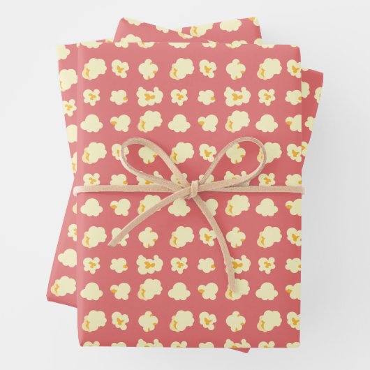 かわいいピンクのポップコーンのパターンおもしろい漫画の映画時間 ラッピングペーパーシート (インサイチュ)