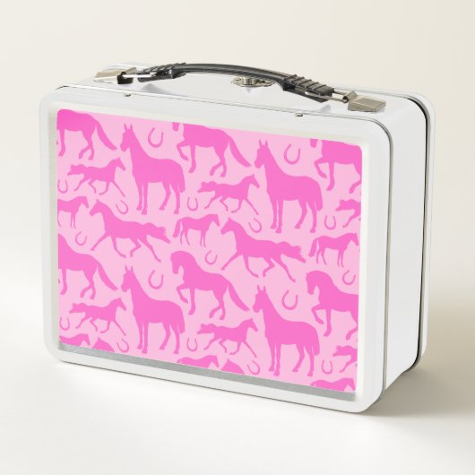 かわいいピンクのポニーと馬のガーリー子供 メタルランチボックス (裏面)