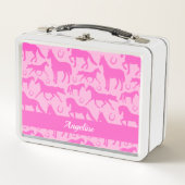 かわいいピンクのポニーと馬のガーリー子供 メタルランチボックス (正面)