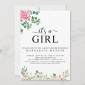 かわいいピンクのポンチョ花の水彩ガールベイビーシャワー 招待状 (正面)