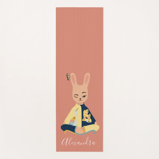 かわいいピンクのマインドフルネスバニーラビットヨギキッズ ヨガマット (正面)