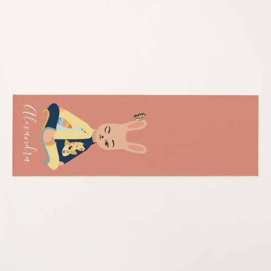 かわいいピンクのマインドフルネスバニーラビットヨギキッズ ヨガマット (正面(横))