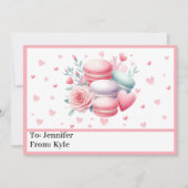 かわいいピンクのマカロンとハートの学校バレンタイン シーズンカード (正面)