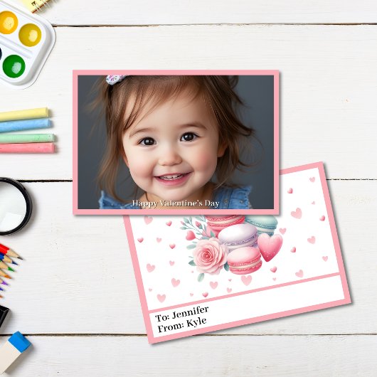 かわいいピンクのマカロン写真教室バレンタインデー カード