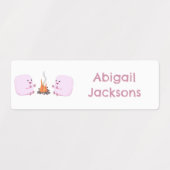 かわいいピンクのマシュマロパーソナライズされたアニメ ラベル (デザイン2)