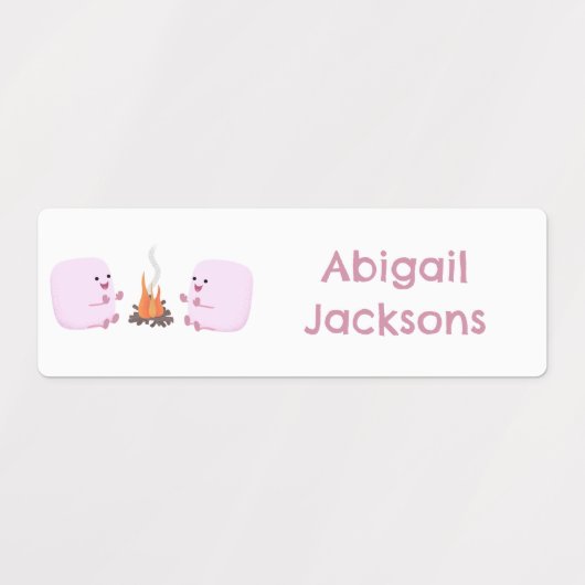 かわいいピンクのマシュマロパーソナライズされたアニメ ラベル (デザイン2)