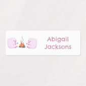 かわいいピンクのマシュマロパーソナライズされたアニメ ラベル (デザイン1)