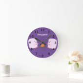 かわいいピンクのマシュマローズバイキャンプファイア漫画 ラウンド壁時計 (ホーム)