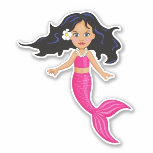 かわいいピンクのマーメイドガールアート シール (正面)
