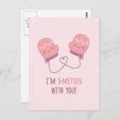 かわいいピンクのミトン 永遠に一緒に 愛の言葉 ポストカード (正面/裏面)