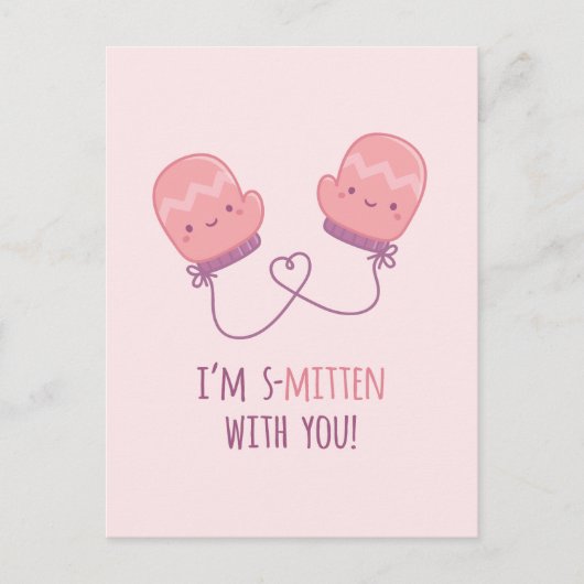 かわいいピンクのミトン 永遠に一緒に 愛の言葉 ポストカード (正面)