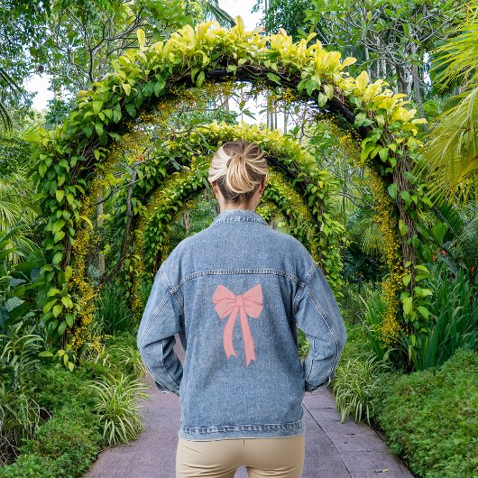 かわいいピンクのミニマリストボウコケット デニムジャケット