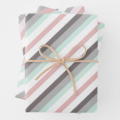かわいいピンクのミントグリーンとグレーのパターストライプのン ラッピングペーパーシート (インサイチュ)