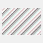 かわいいピンクのミントグリーンとグレーのパターストライプのン ラッピングペーパーシート (正面)