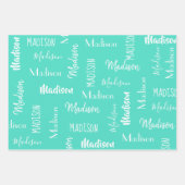 かわいいピンクのミントパープルカラフルドット名誕生日 ラッピングペーパーシート (正面3)