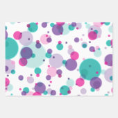 かわいいピンクのミントパープルカラフルドット名誕生日 ラッピングペーパーシート (正面)