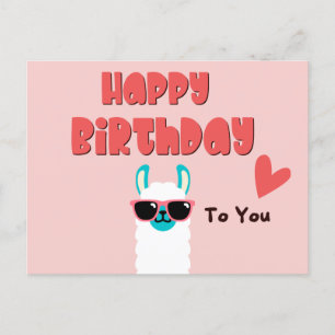 かわいいピンクのメガネをかけたリャマの誕生日 ポストカード