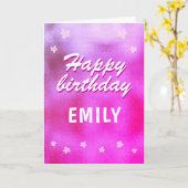 かわいいピンクのメタリックフォイルスターガーリー誕生日 カード (黄色い花)