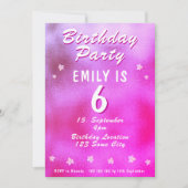 かわいいピンクのメタリックフォイルスターガーリー誕生日 招待状 (正面)