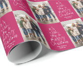 かわいいピンクのメリークリスマスの休日の写真 ラッピングペーパー (ロールコーナー)