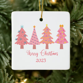 かわいいピンクのメリークリスマスツリー セラミックオーナメント