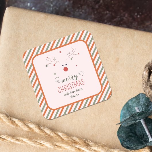 かわいいピンクのメリークリスマス スクエアシール